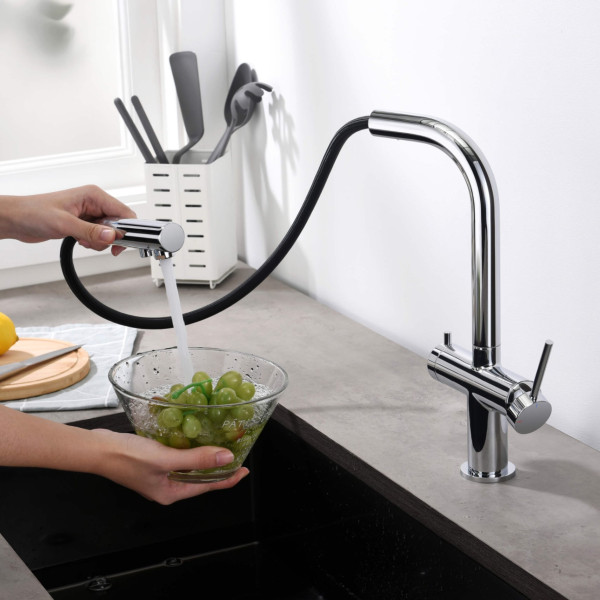 KIBI KFF502CH Circular 2-in-1 Water Filter Kitchen Pull Out Faucet
