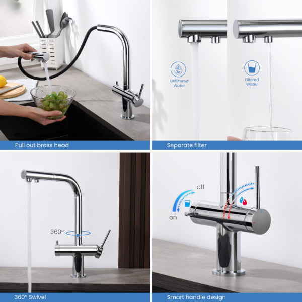 KIBI KFF502CH Circular 2-in-1 Water Filter Kitchen Pull Out Faucet