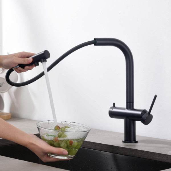 KIBI KFF502MB Circular 2-in-1 Water Filter Kitchen Pull Out Faucet