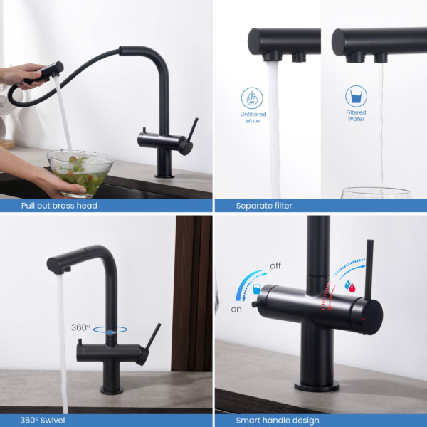 KIBI KFF502MB Circular 2-in-1 Water Filter Kitchen Pull Out Faucet