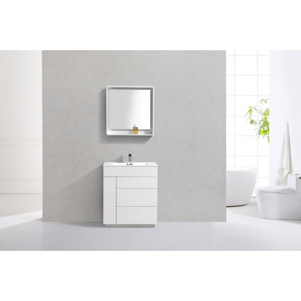 KubeBath KFM30-GW Milano 30" High Glossy White Wall Mount Bathroom Vanity