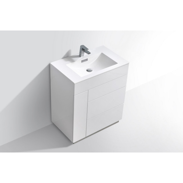 KubeBath KFM30-GW Milano 30" High Glossy White Wall Mount Bathroom Vanity