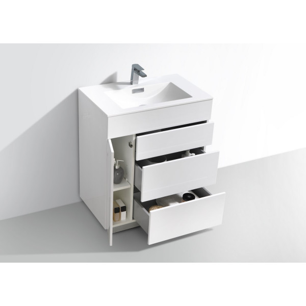 KubeBath KFM30-GW Milano 30" High Glossy White Wall Mount Bathroom Vanity