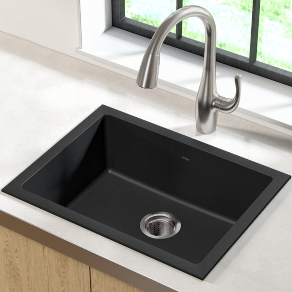 Kraus KGD-410B 24 2/5 inch Dual Mount Black Onyx Granite Kitchen Sink