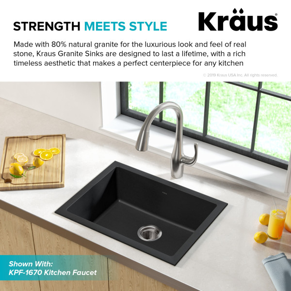 Kraus KGD-410B 24 2/5 inch Dual Mount Black Onyx Granite Kitchen Sink