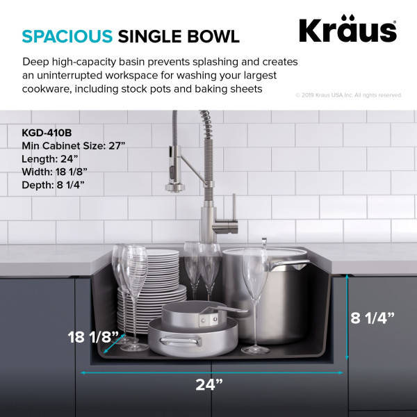 Kraus KGD-410B 24 2/5 inch Dual Mount Black Onyx Granite Kitchen Sink