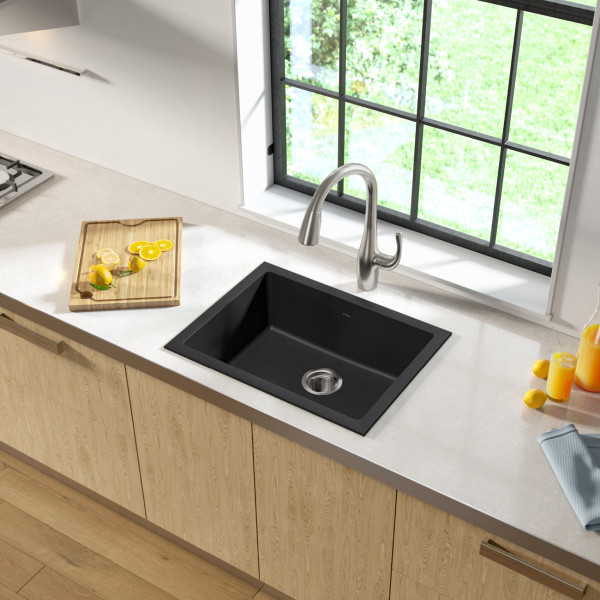 Kraus KGD-410B 24 2/5 inch Dual Mount Black Onyx Granite Kitchen Sink