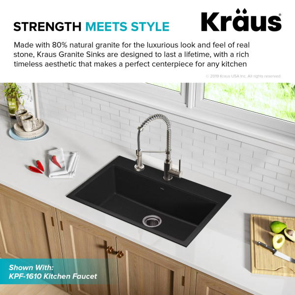 Kraus KGD-412B 31 1/5 inch Dual Mount Black Onyx Granite Kitchen Sink