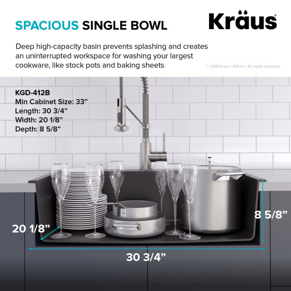 Kraus KGD-412B 31 1/5 inch Dual Mount Black Onyx Granite Kitchen Sink