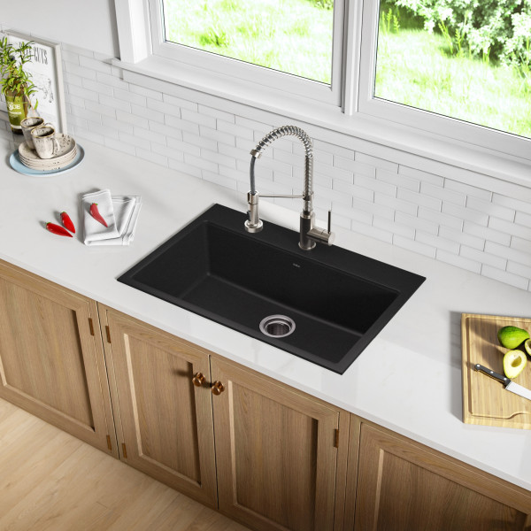 Kraus KGD-412B 31 1/5 inch Dual Mount Black Onyx Granite Kitchen Sink