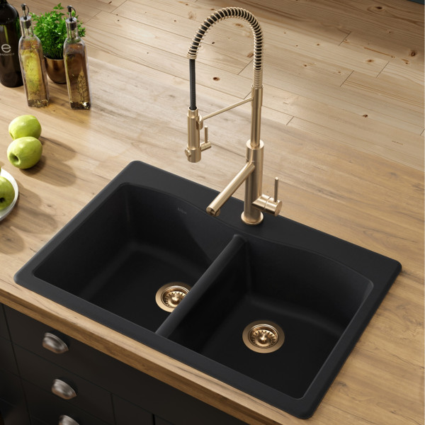 Kraus KGD-52BLACK Forteza 33” Dual Mount 50/50 Double Granite Kitchen Sink Black