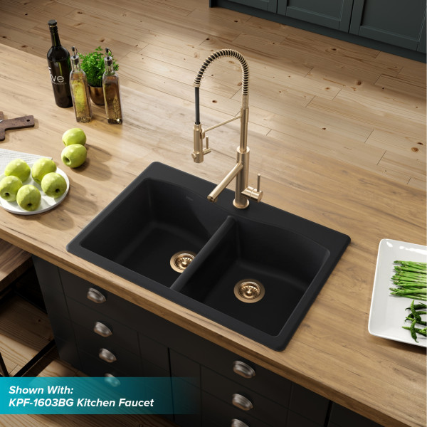 Kraus KGD-52BLACK Forteza 33” Dual Mount 50/50 Double Granite Kitchen Sink Black