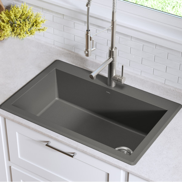 Kraus KGD-54GREY Forteza 33” Dual Mount Single Granite Kitchen Sink in Grey