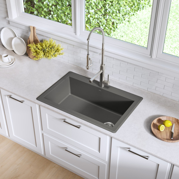 Kraus KGD-54GREY Forteza 33” Dual Mount Single Granite Kitchen Sink in Grey