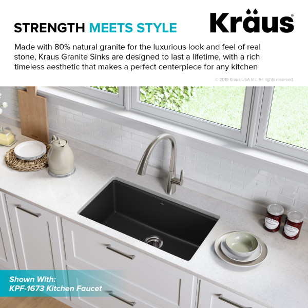 Kraus KGU-413B 31 inch Undermount Black Onyx Granite Kitchen Sink