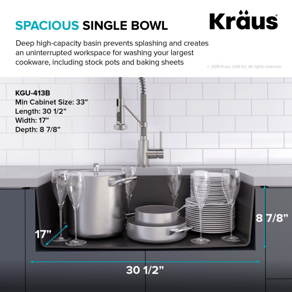 Kraus KGU-413B 31 inch Undermount Black Onyx Granite Kitchen Sink