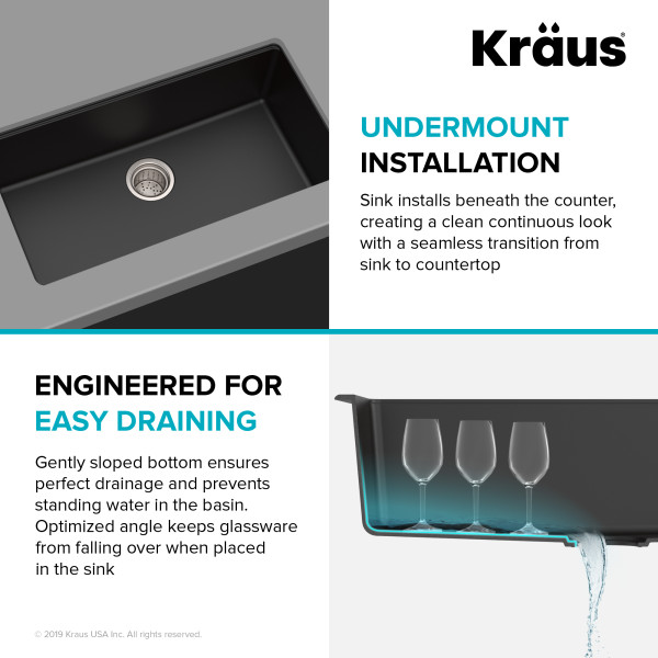 Kraus KGU-413B 31 inch Undermount Black Onyx Granite Kitchen Sink