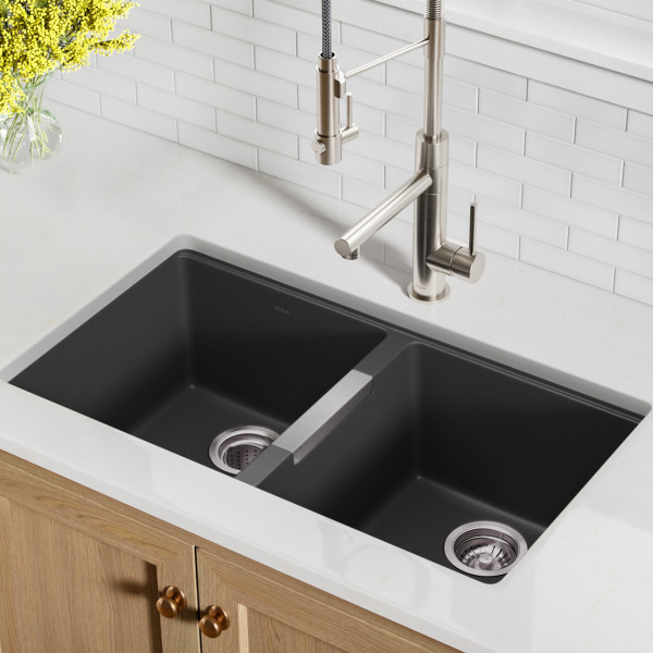 Kraus KGU-434B 33 inch Undermount 50/50 Black Onyx Granite Kitchen Sink