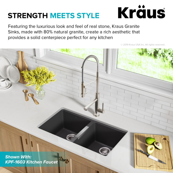 Kraus KGU-434B 33 inch Undermount 50/50 Black Onyx Granite Kitchen Sink