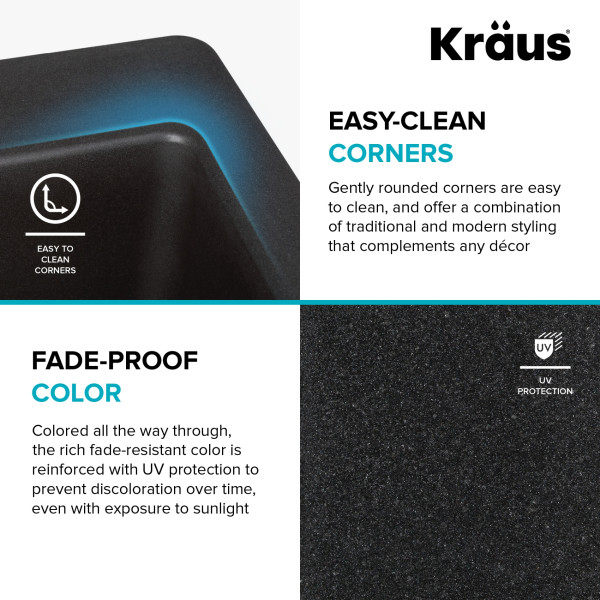 Kraus KGU-434B 33 inch Undermount 50/50 Black Onyx Granite Kitchen Sink