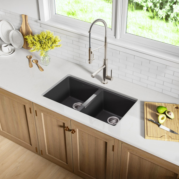 Kraus KGU-434B 33 inch Undermount 50/50 Black Onyx Granite Kitchen Sink