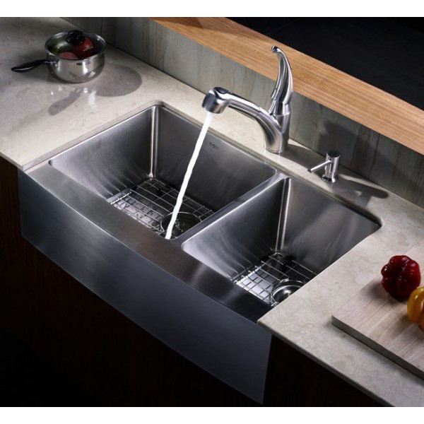 Kraus KHF203-33 33 inch Farmhouse Double Bowl Stainless Steel Kitchen Sink