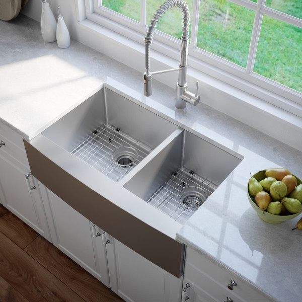Kraus KHF203-36-100-75MB 36" 16 Gauge Double Stainless  Farmhouse Kitchen Sink