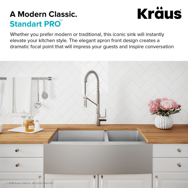 Kraus KHF203-36-100-75MB 36" 16 Gauge Double Stainless  Farmhouse Kitchen Sink