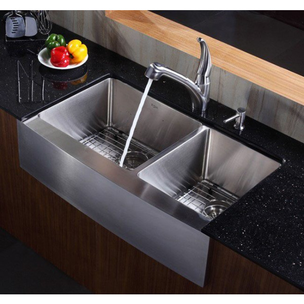 Kraus KHF203-36 36 inch Farmhouse Double Bowl Stainless Steel Kitchen Sink