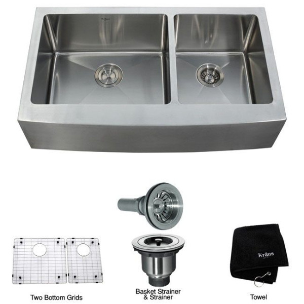 Kraus KHF203-36 36 inch Farmhouse Double Bowl Stainless Steel Kitchen Sink