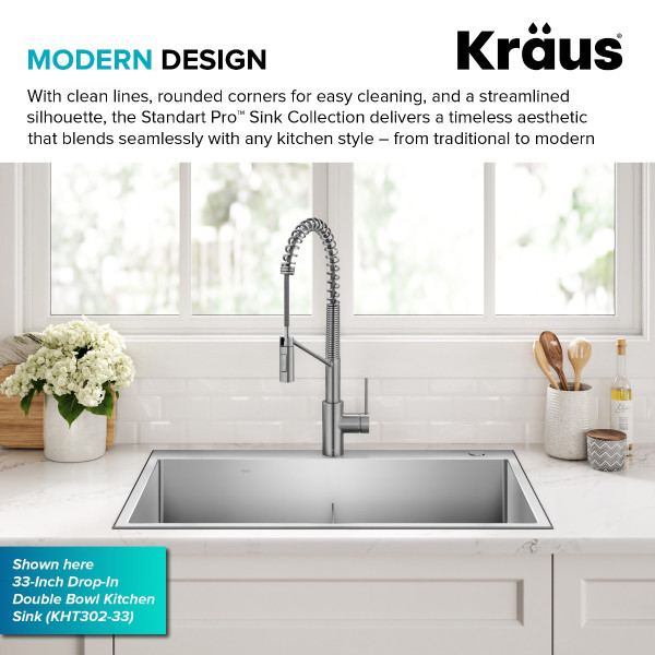 KRAUS KHT300-28 Standart PRO™ 28” Drop In Single Bowl Stainless Steel Kitchen Sink