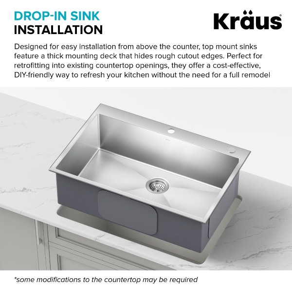 KRAUS KHT300-28 Standart PRO™ 28” Drop In Single Bowl Stainless Steel Kitchen Sink
