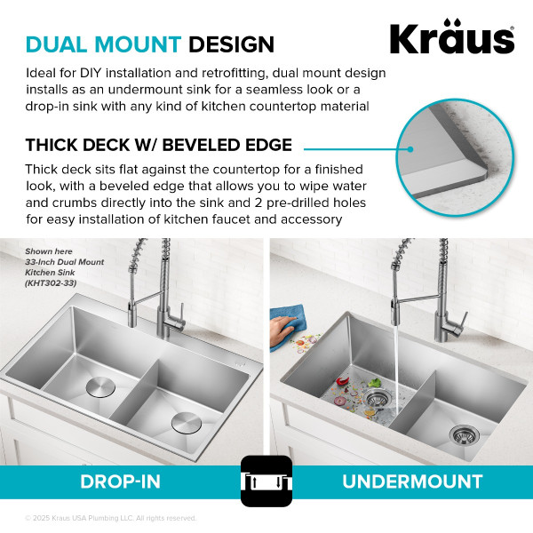 KRAUS KHT300-28 Standart PRO™ 28” Drop In Single Bowl Stainless Steel Kitchen Sink