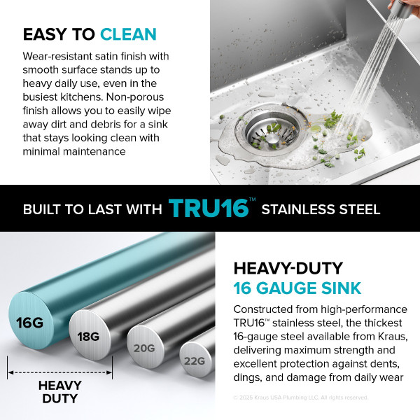 KRAUS KHT300-28 Standart PRO™ 28” Drop In Single Bowl Stainless Steel Kitchen Sink