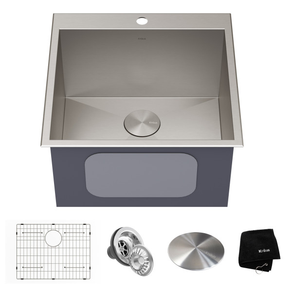 Kraus KHT301-22L 22” Dual Mount Stainless  Single Bowl Deep Laundry Utility Sink