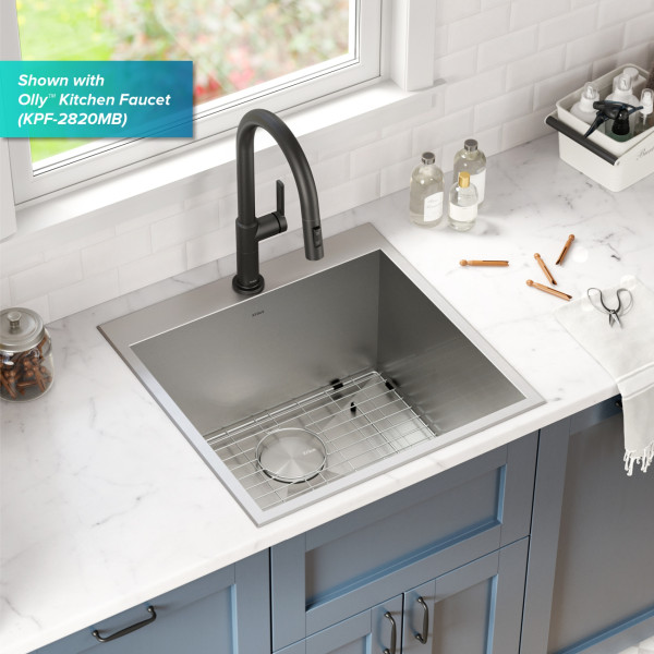 Kraus KHT301-22L 22” Dual Mount Stainless  Single Bowl Deep Laundry Utility Sink