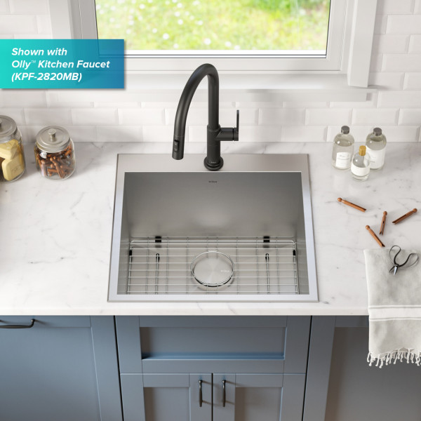 Kraus KHT301-22L 22” Dual Mount Stainless  Single Bowl Deep Laundry Utility Sink