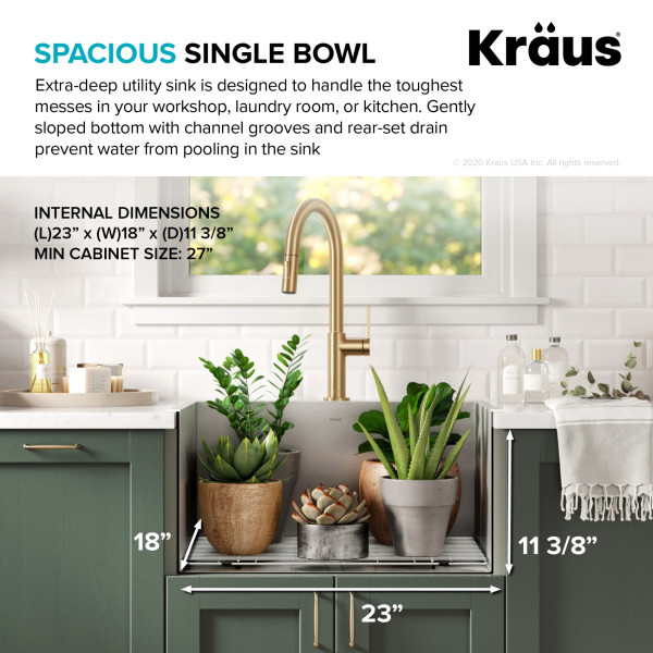 Kraus KHT301-25L 25” Dual Mount Stainless  Single Bowl Deep Laundry Utility Sink
