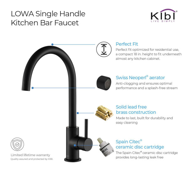 KIBI KKF2001MB Lowa Single Handle Bar Sink Faucet