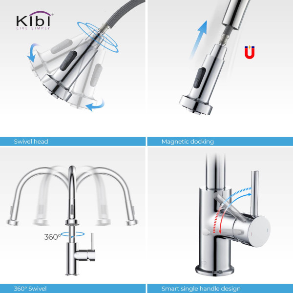 KIBI KKF2002CH Casa Single Handle Pull Down Kitchen Sink Faucet