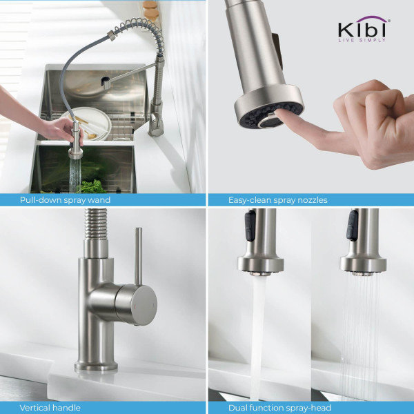 KIBI KKF2003BN Aurora Single Handle Pull Down Kitchen Sink Faucet
