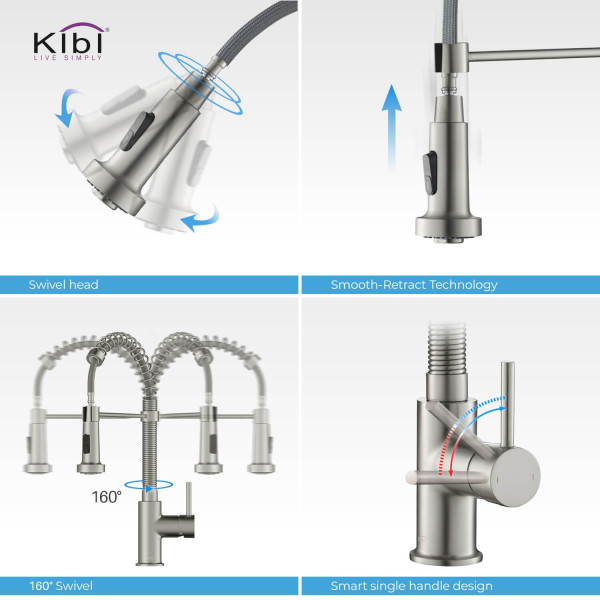 KIBI KKF2003BN Aurora Single Handle Pull Down Kitchen Sink Faucet