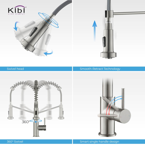 KIBI KKF2004BN Lodi Single Handle Pull Down Kitchen Sink Faucet