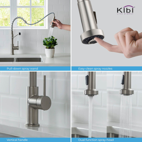 KIBI KKF2004BN Lodi Single Handle Pull Down Kitchen Sink Faucet