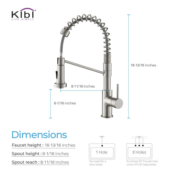 KIBI KKF2004BN Lodi Single Handle Pull Down Kitchen Sink Faucet