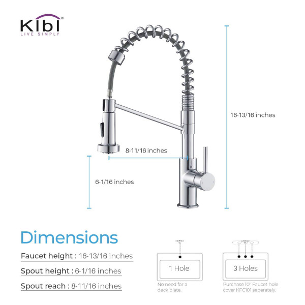 KIBI KKF2004CH Lodi Single Handle Pull Down Kitchen Sink Faucet