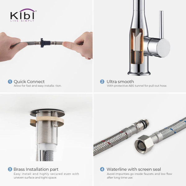 KIBI KKF2006CH Largo Single Handle Pull Down Kitchen Sink Faucet
