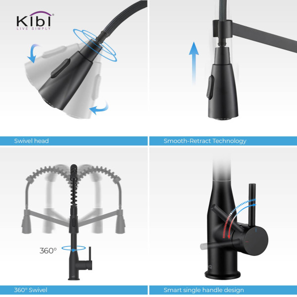 KIBI KKF2006MB Largo Single Handle Pull Down Kitchen Sink Faucet