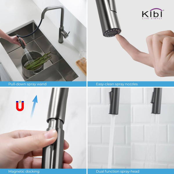 KIBI KKF2007TT Macon Single Handle Pull Down Kitchen Sink Faucet