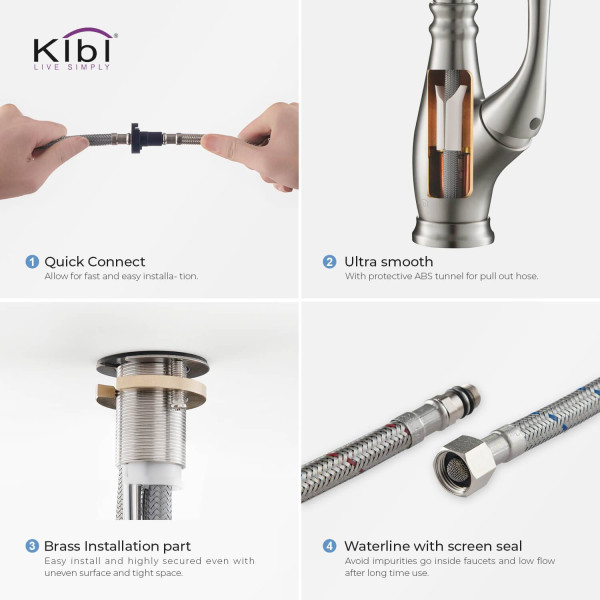 KIBI KKF2009BN Summit Single Handle Pull Down Kitchen Sink Faucet
